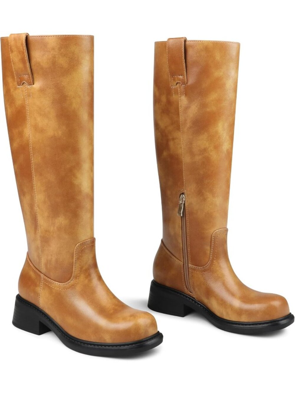 Women's Light Brown Mid Calf Closed Toe Western Embroidery Cowgirl Heel Boots